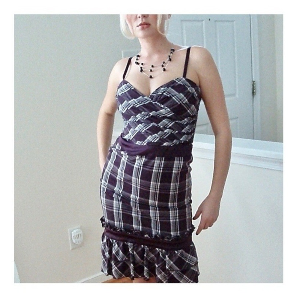 Bebe Purple Plaid Dress Size 8 - Picture 9 of 11